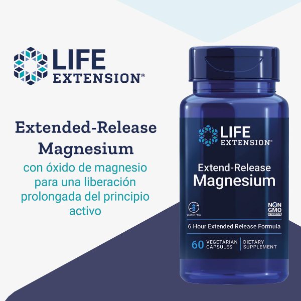 Life Extension, Magnesio de Liberación Prolongada, 250mg, 60 Cápsulas veganas, Probado en Laboratorio, Sin Gluten, Vegetariano, Sin Soja, No GMO Embalaje Deteriorado (Cad: 31 03 2024) Discount