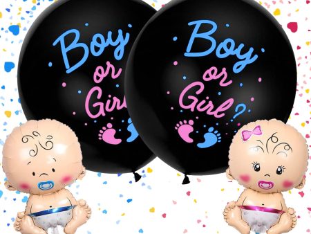 BLOOMWIN 2pcs Globos Gender Reveal XXL de 91cm con Confeti de Corazón + Boy or Girl Bebe Globos, Revelacion Sexo Bebé Decoración Rosa y Azul Gender Reveal Party Decoration Niño o Niña Sorpresa Embalaje Deteriorado Hot on Sale