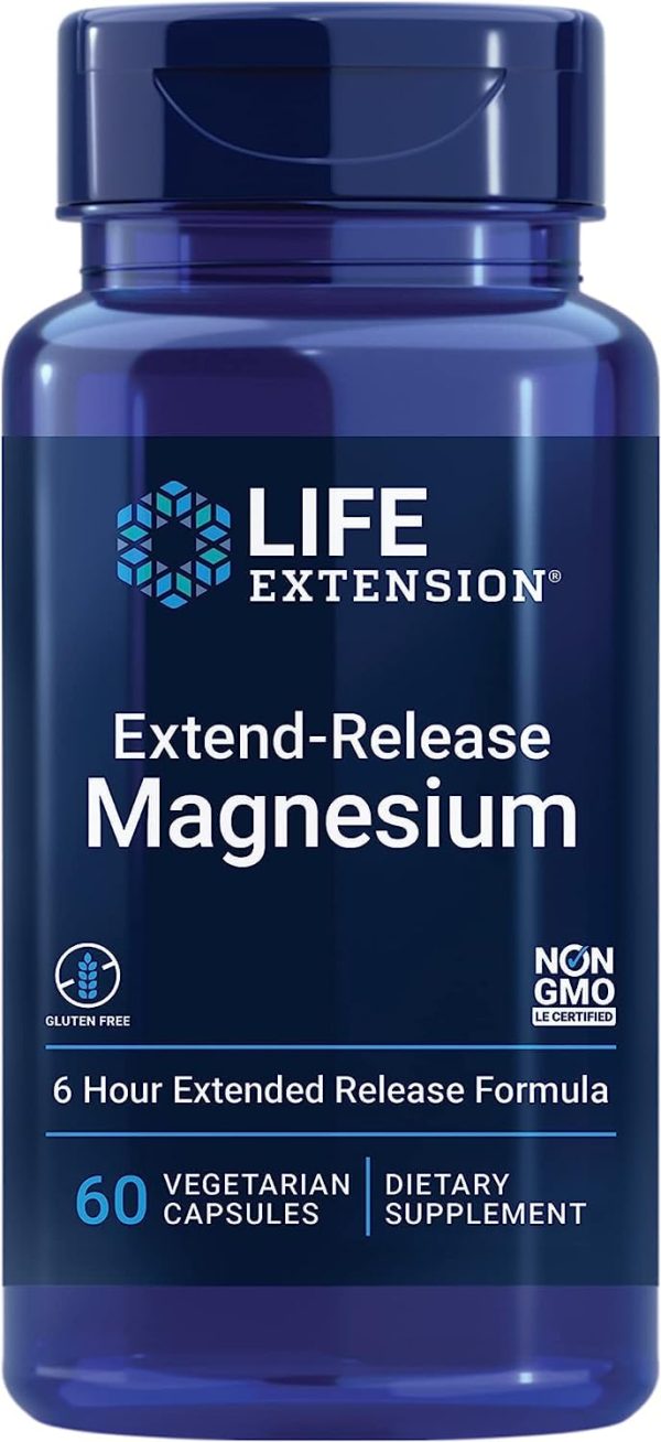 Life Extension, Magnesio de Liberación Prolongada, 250mg, 60 Cápsulas veganas, Probado en Laboratorio, Sin Gluten, Vegetariano, Sin Soja, No GMO Embalaje Deteriorado (Cad: 31 03 2024) Discount