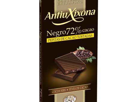 Antiu Xixona Chocolates Premium - Chocolate Negro 72% Cacao con Pepitas - Sabor Intenso - Sin Gluten - Tableta de Chocolate Negro 72% Cacao con Pepitas de 100g (Cad: 31 05 2024) on Sale