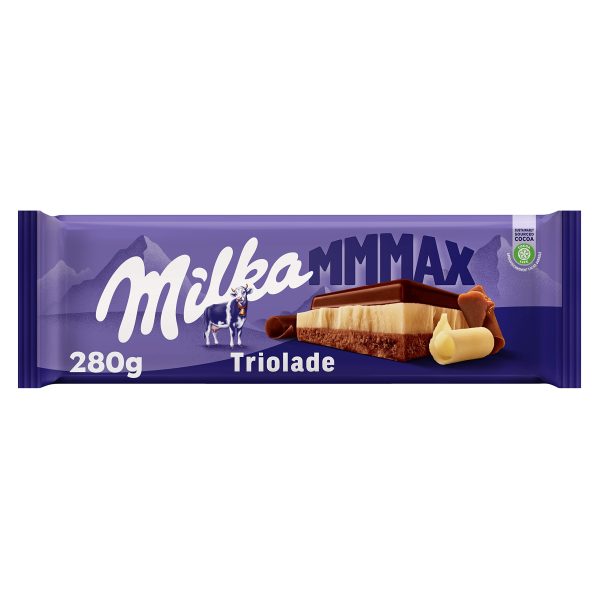 Tableta de chocolate Milka MMMAX Triolade de 3 Chocolates: Blanco, Chocolate con Leche de los Alpes y Chocolate con Extra de Cacao 280g (Cad:31 03 2024) Sale