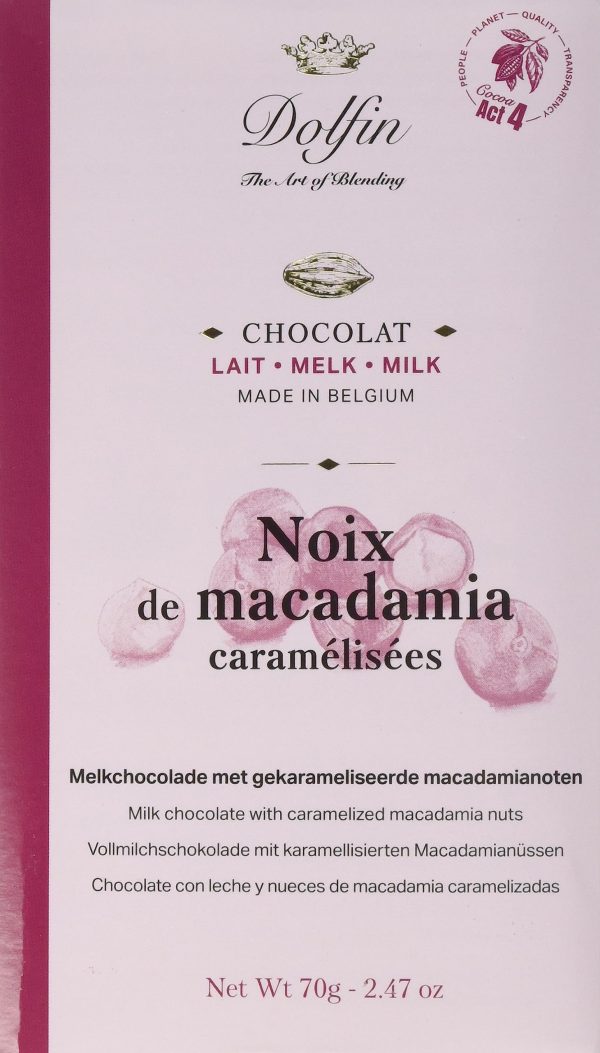 Tableta de Chocolate con Leche y Nueces de Macadamia Caramelizadas - Exquisito Chocolate Gourmet sin Aromas Artificiales - Hecho en Bélgica - Barra 70g (Cad: 31 01 2024) Hot on Sale