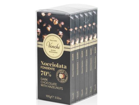 Venchi - Kit de 6 Tabletas de Chocolate Negro 70 % y Avellanas Enteras, 600 g - Sin Gluten- Vegano (Cad: 26 01 2024) Discount