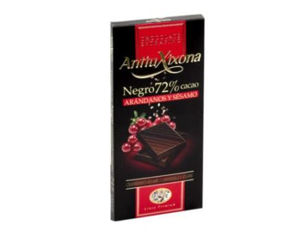 Antiu Xixona Chocolates Premium - Chocolate Negro 72% Cacao con Arándanos y Sésamo - Intenso Sabor y Aroma - Tableta de Chocolate Ngero 72% Cacao Arándanos y Sésamo de 100g (Cad: 31 07 2024) Hot on Sale