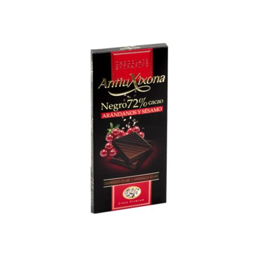 Antiu Xixona Chocolates Premium - Chocolate Negro 72% Cacao con Arándanos y Sésamo - Intenso Sabor y Aroma - Tableta de Chocolate Ngero 72% Cacao Arándanos y Sésamo de 100g (Cad: 31 07 2024) Hot on Sale