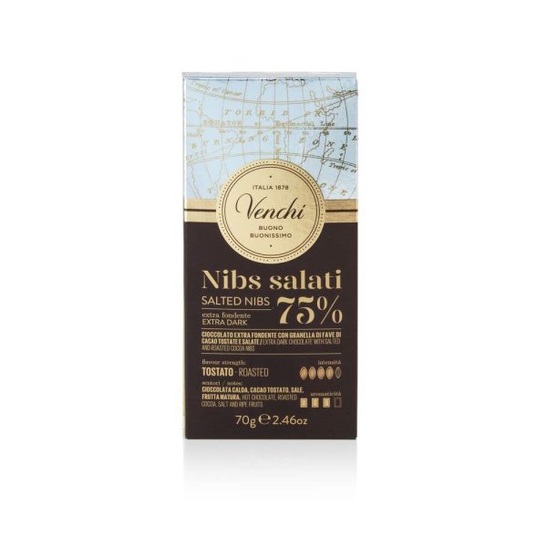 Venchi - Tableta de Chocolate Extra Negro con Nibs de Cacao Salados, 70 g - Sin Gluten - Vegano (Cad: 07 03 2025) Online Sale