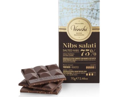 Venchi - Tableta de Chocolate Extra Negro con Nibs de Cacao Salados, 70 g - Sin Gluten - Vegano (Cad: 07 03 2025) Online Sale