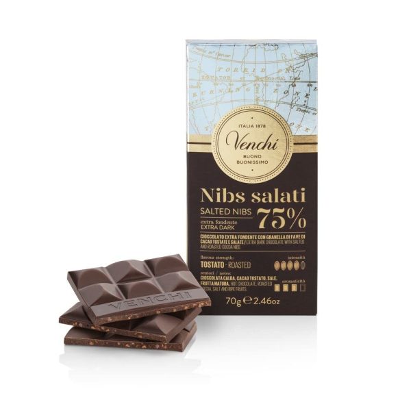 Venchi - Tableta de Chocolate Extra Negro con Nibs de Cacao Salados, 70 g - Sin Gluten - Vegano (Cad: 07 03 2025) Online Sale