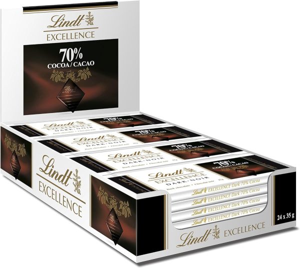 Caja de mini tabletas de chocolate negro Lindt Excellence 70%, 200 tabletas individuales, chocolate intenso y aromático, 1,1kg (Cad: 30 04 2024) Discount