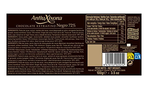 Antiu Xixona Chocolates Premium - Chocolate Negro 72% Cacao - Sabor Intenso - Sin Gluten - Tableta de Chocolate Negro 72% Cacao, 100g (Cad: 31 03 2024) on Sale