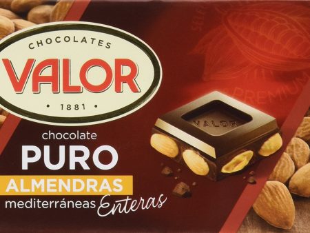 Tableta de Chocolate Puro con Almendras Mediterráneas Enteras - Sin Gluten - Chocolate con Leche y Almendras Valor - Crujientes Almendras Enteras - 250 Gramos (Cad: 31 08 2024) For Sale