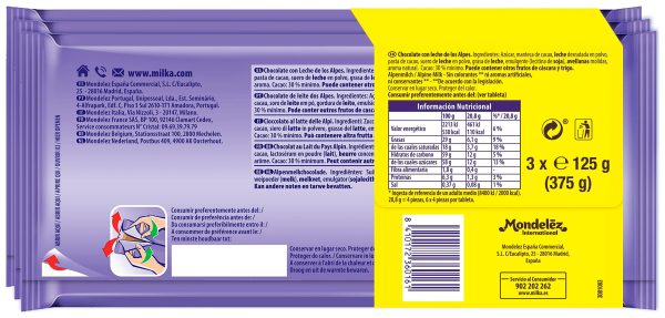 Tableta de Chocolate con Leche Milka Pack Familiar 3 x 125g (Cad: 20 01 2024) on Sale