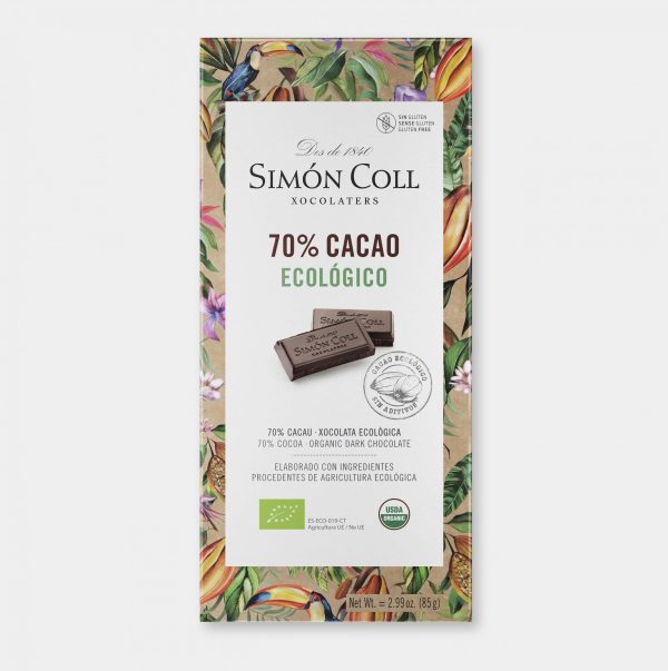 Simón Coll - Tableta de Chocolate Ecológico Negro 70% Cacao, 85gr – Sin Gluten (Cad: 31 12 2024) Online