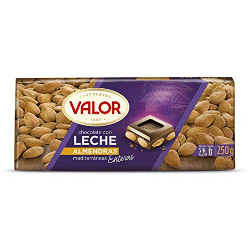 Valor - Chocolate con Leche con Almendras Mediterráneas Enteras - Sin Gluten - Chocolate con Leche y Almendras Valor - Chocolate Valor Suave - Tableta de 250 Gramos (Cad: 30 09 2024) Hot on Sale