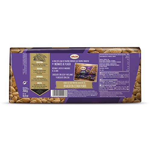 Valor - Chocolate con Leche con Almendras Mediterráneas Enteras - Sin Gluten - Chocolate con Leche y Almendras Valor - Chocolate Valor Suave - Tableta de 250 Gramos (Cad: 30 09 2024) Hot on Sale