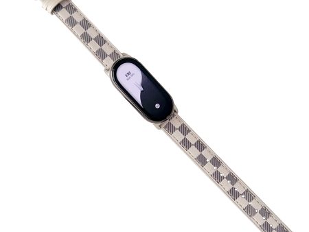 Replacement Watch Band for Xiaomi Smart Band 8 Genuine Cow Leather Grids Pattern Watch Strap Online now