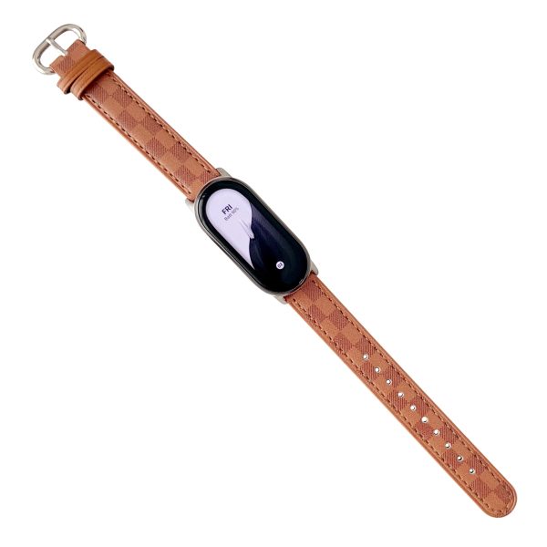 Replacement Watch Band for Xiaomi Smart Band 8 Genuine Cow Leather Grids Pattern Watch Strap Online now