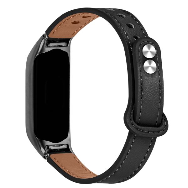 For Xiaomi Smart Band 8 Genuine Cowhide Leather Watch Band Rivets Wrist Strap with Black Watch Case Discount